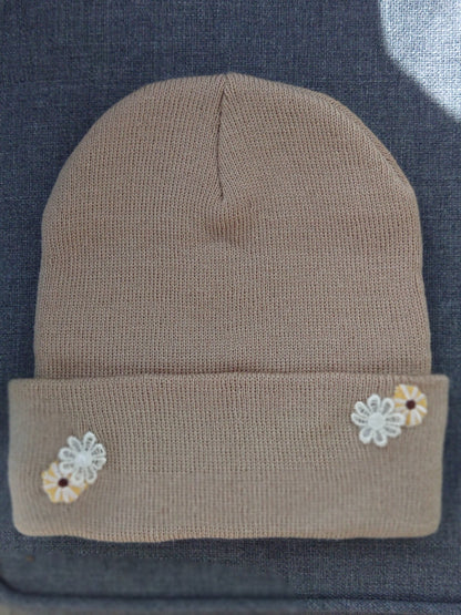 Laced Flowers Tan Custom Embroidered Beanie by Rehab Threads
