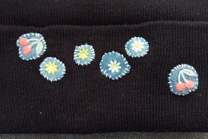 Denim Cherry Flowers Embroidered Beanie by Rehab Threads, photo 3