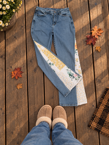 Upcycled Wrangler Floral Quilt Panel Jeans by Kristin Kale, photo 3