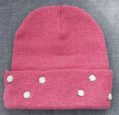 Flowered Red Knit Custom Embroidered Beanie by Rehab Threads