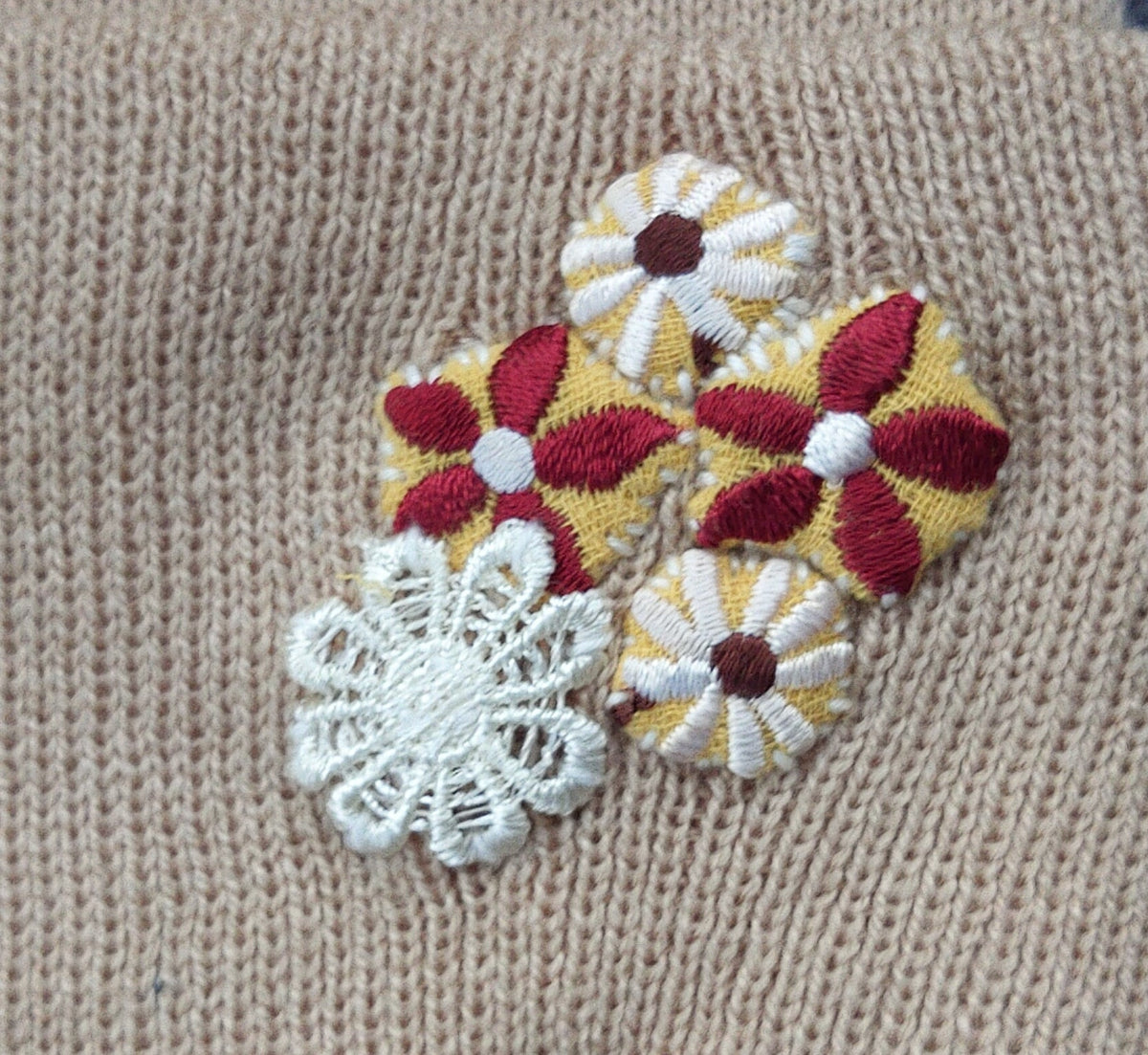 Laced Flowers Tan Custom Embroidered Beanie by Rehab Threads, photo 3