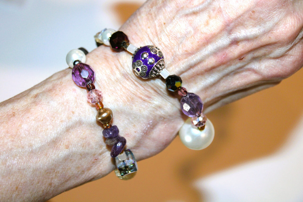 Purple Haze and Flowers Multi Layer Bracelet