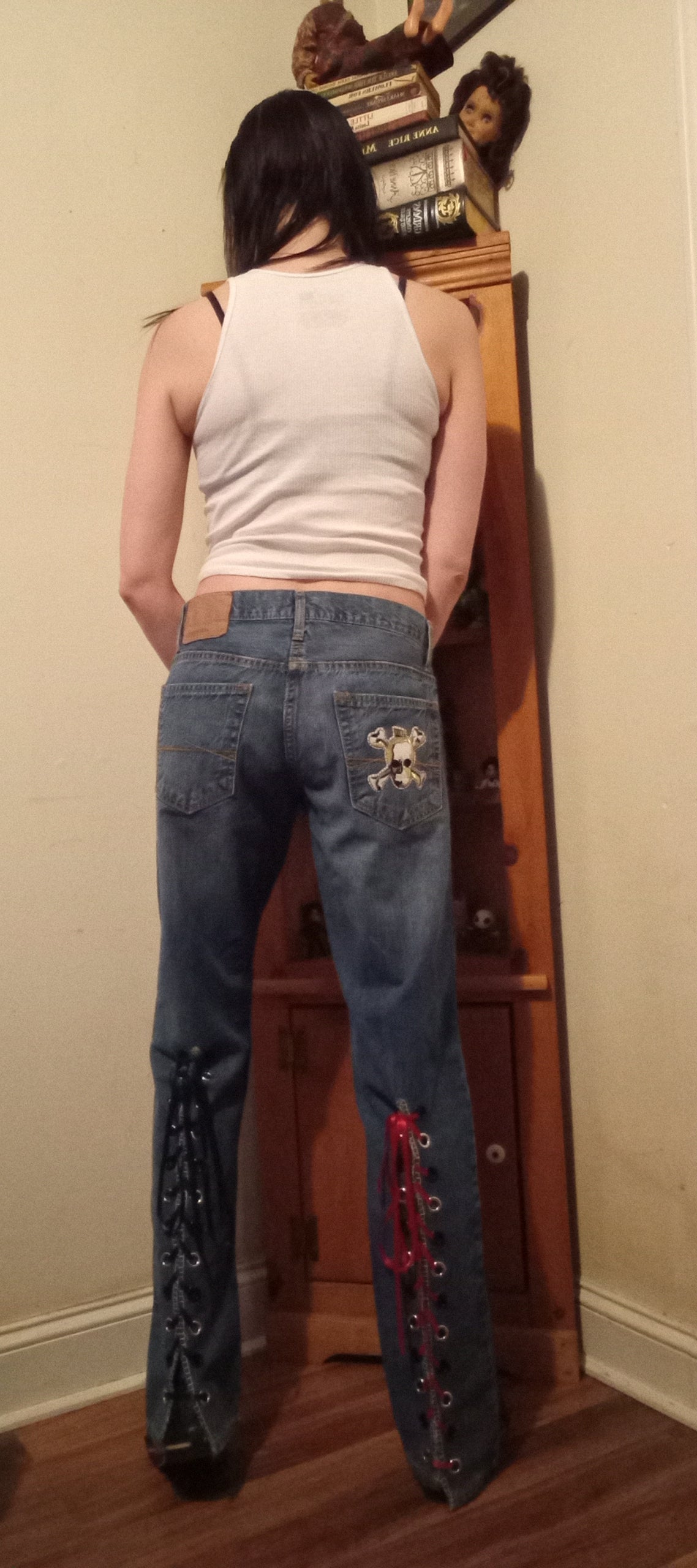 Upcycled Skull Lace Up Jeans - 30"/32"
