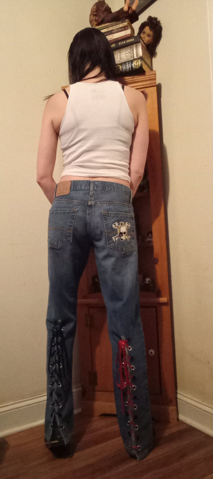 Upcycled Skull Lace Up Jeans - 30"/32"