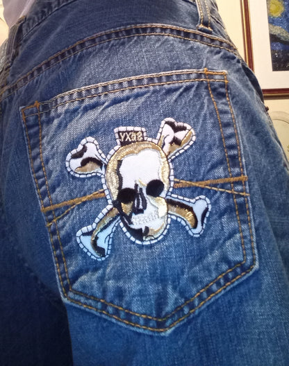 Upcycled Skull Lace Up Jeans - 30"/32"
