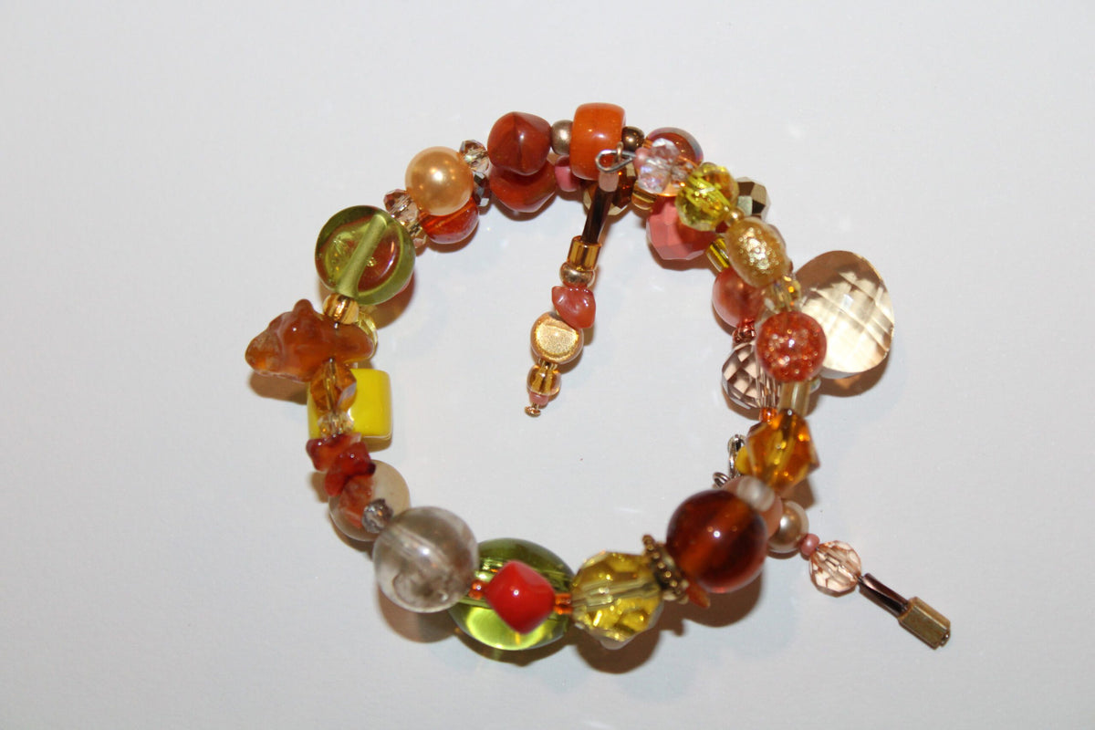 Orange multi colored wrap around beaded bracelet