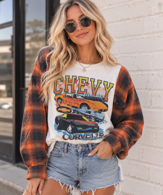 Upcycled Chevy Flannel Tee