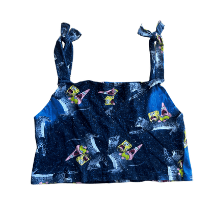 Space Sponge Crop Top & Ruffle Shorts Set – Handmade from Upcycled Pajamas