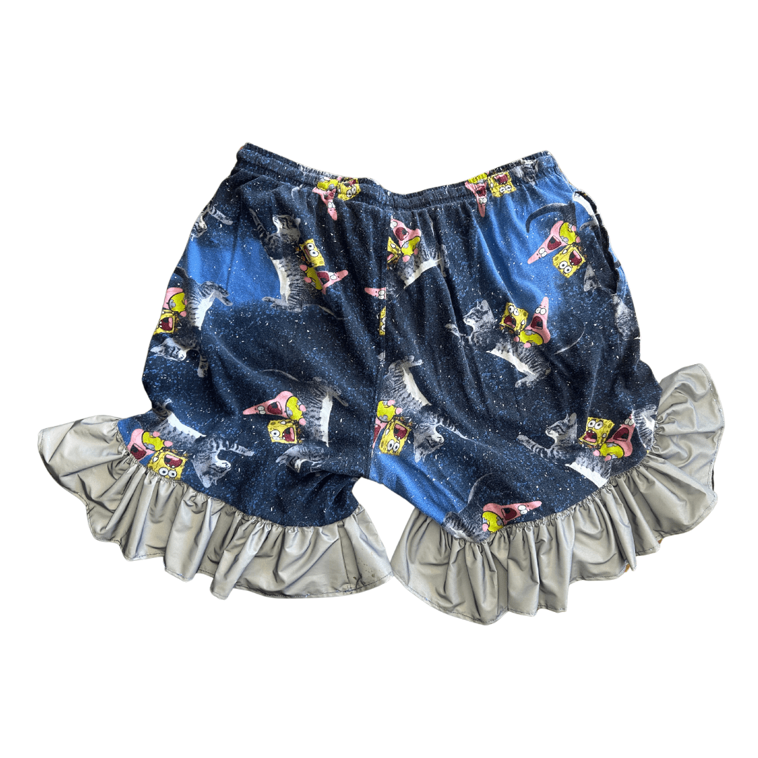 Space Sponge Crop Top & Ruffle Shorts Set – Handmade from Upcycled Pajamas