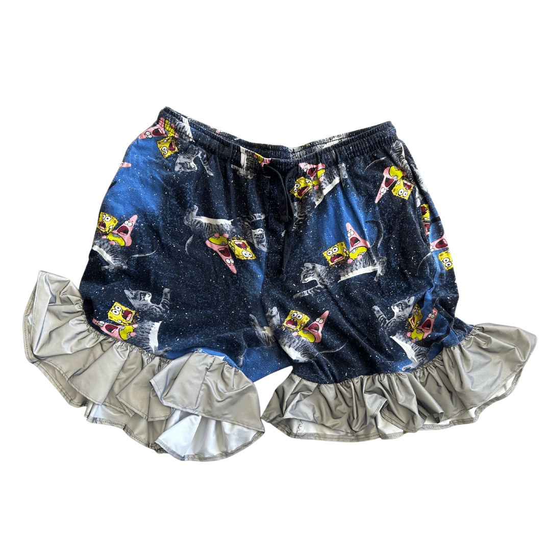 Space Sponge Crop Top & Ruffle Shorts Set – Handmade from Upcycled Pajamas