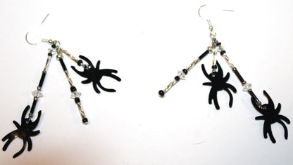 Halloween Pierced Earrings featuring two black spiders