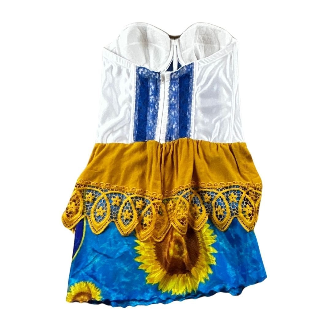 Sunflower Corset Midi Dress – Handmade & Upcycled