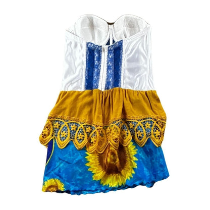 Sunflower Corset Midi Dress – Handmade & Upcycled