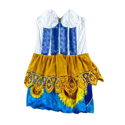 Sunflower Corset Midi Dress – Handmade & Upcycled