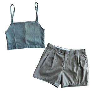 Upcycled Men's Dress Pants Crop Top Two Piece Set XL