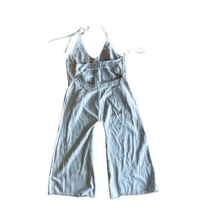 Upcycled Denim Jumpsuit – Wide-Leg & Backless | Reworked from Vintage Dress | Handmade in Arizona