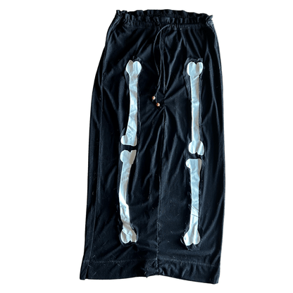 Upcycled Skeleton Maxi Skirt – Handmade from Sheer Joggers | One-of-a-Kind | Reworked in Arizona 🦴 Spooky, Sheer & Sustainable – Only 1 Available