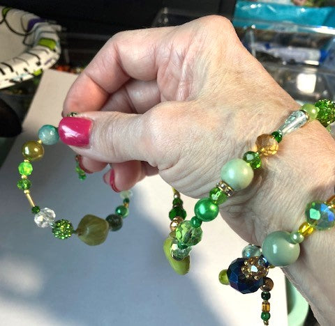 Many Shades of Green Beaded Multi-Layer Wrap Bracelet