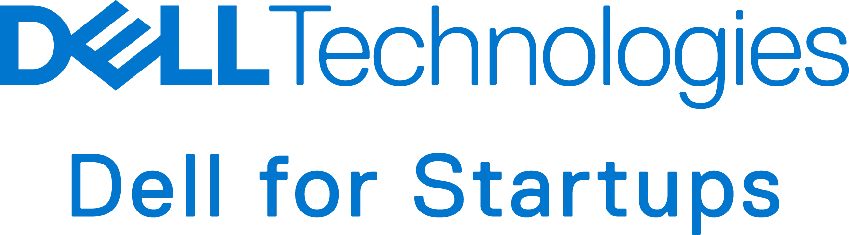 a blue and white logo with the words dell technologies and dell for start ups.