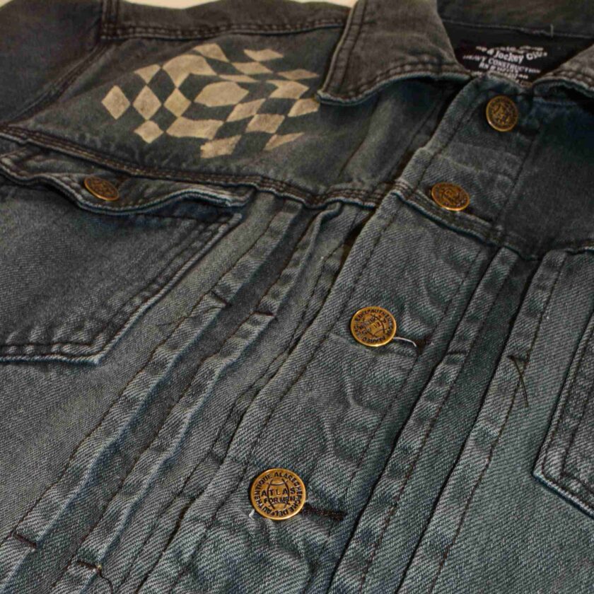 a close up of a jacket with buttons on it.