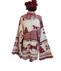 a white and red sweater with a horse on it.