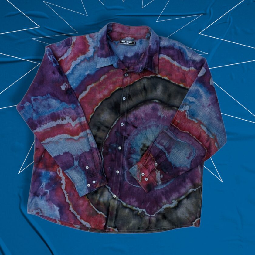a shirt with a tie dye pattern on it.