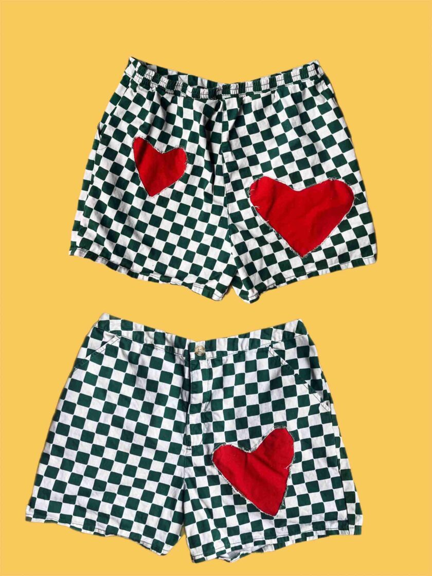 a pair of shorts with hearts on them.
