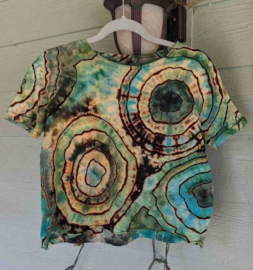 a t - shirt hanging on a wall with a hanger.