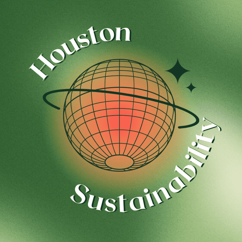 a green background with the words houston and a picture of a globe.