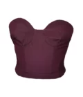 A Plum Bustier Strapless Crop Top with a large bow at the back.