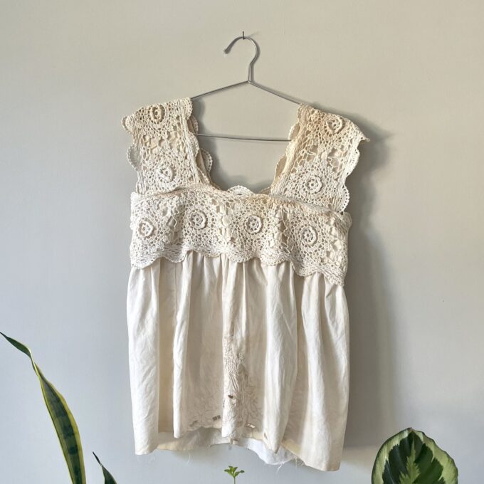 Tea Stained Cream Crochet Festival Tank Top w/ Tie Back | RE.STATEMENT ...