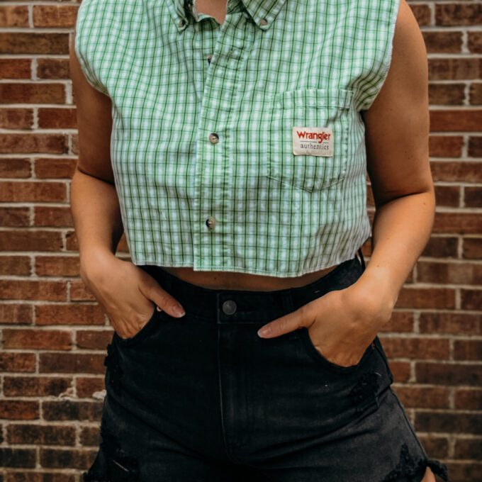 Authentic Wrangler reworked button up crop top