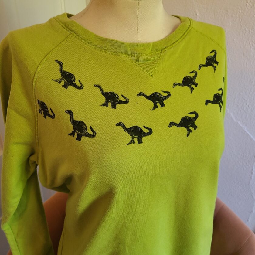 Lime Green Dino Print Sweatshirt - Image 2