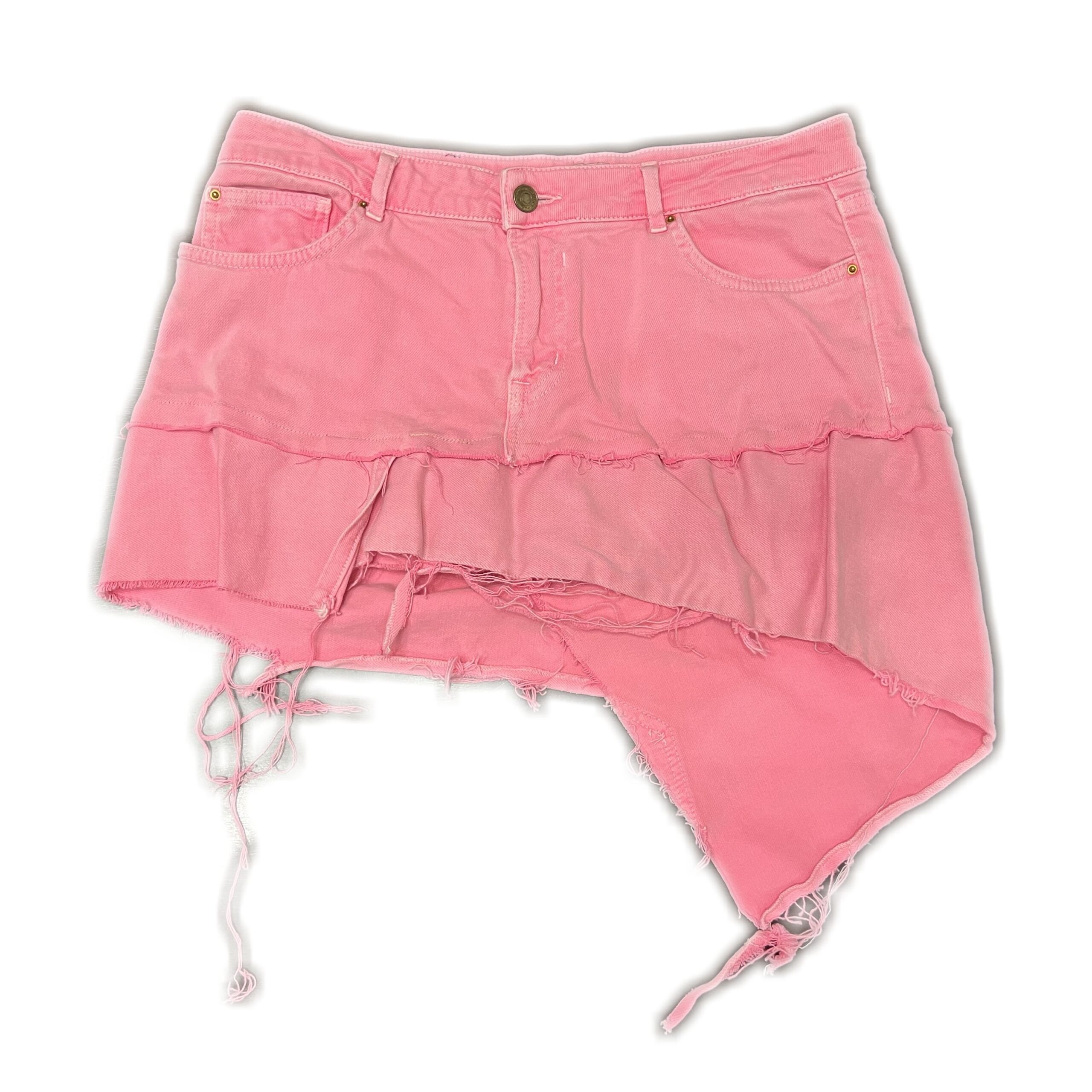 Pink ripped 2025 denim skirt