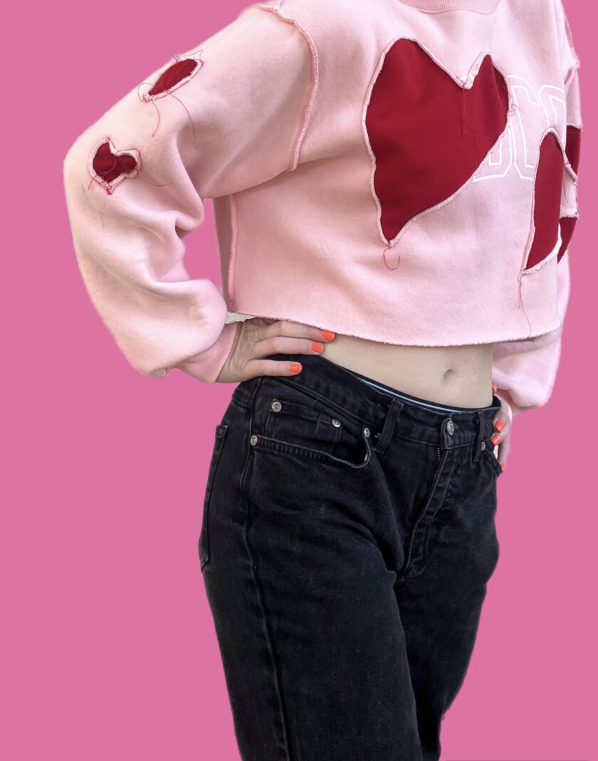 heart cropped crew pink red love rose cute serged