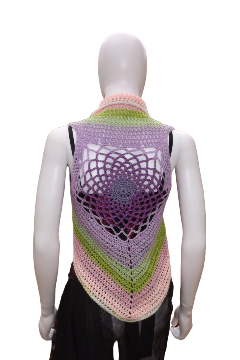 Pastel crochet crop top vest with web design