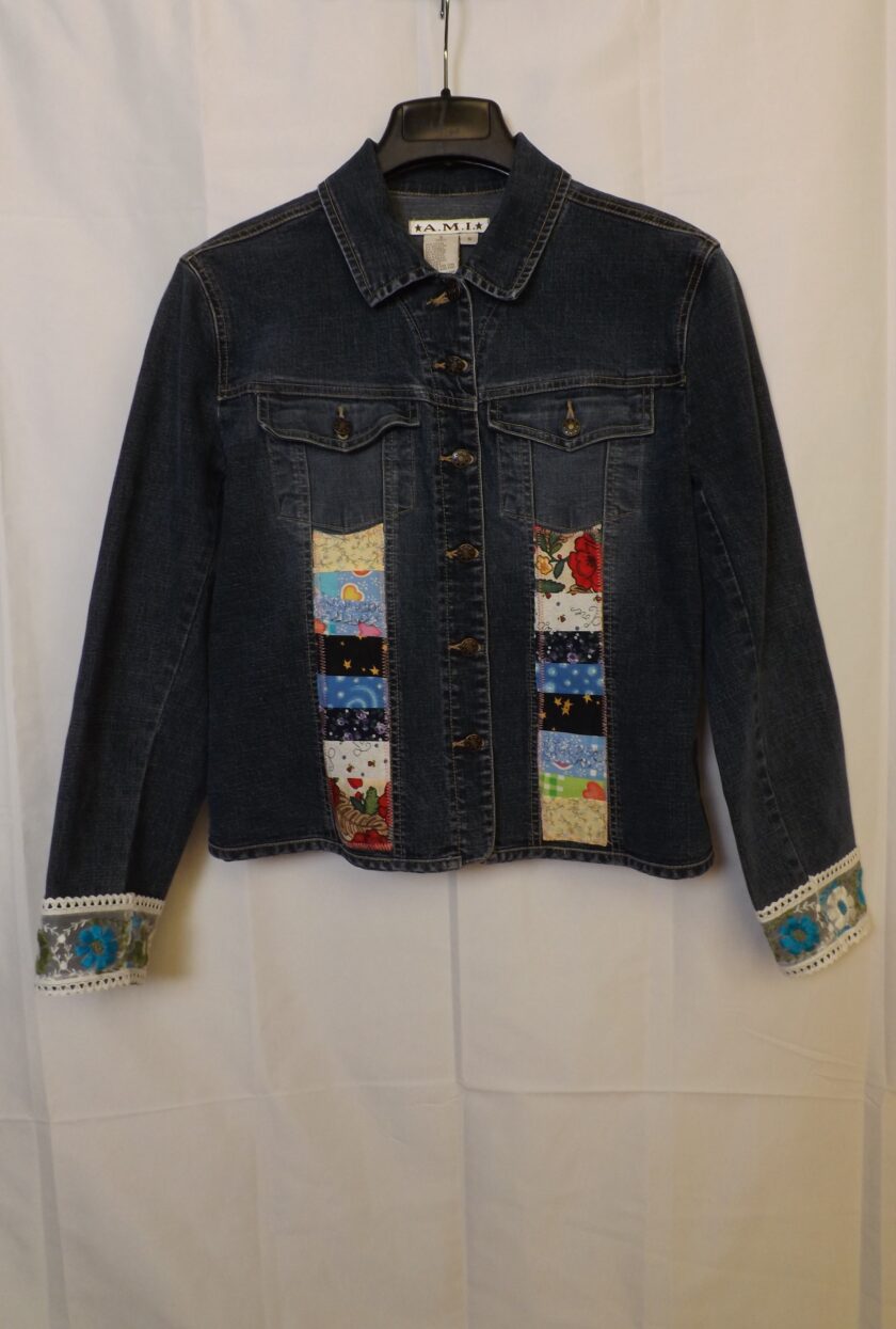 Vintage lace cuffs and patchwork panels on a denim jacket