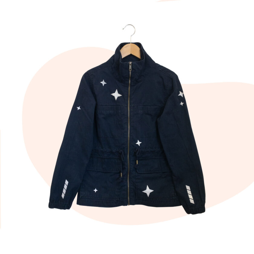 A blue jacket with stars on it.