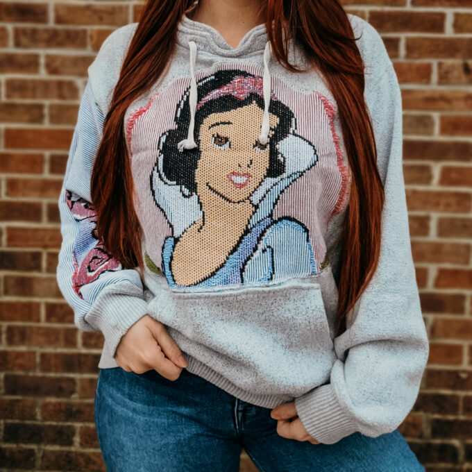 Snow white embroidered hoodie.