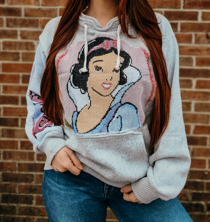 Snow white embroidered hoodie.