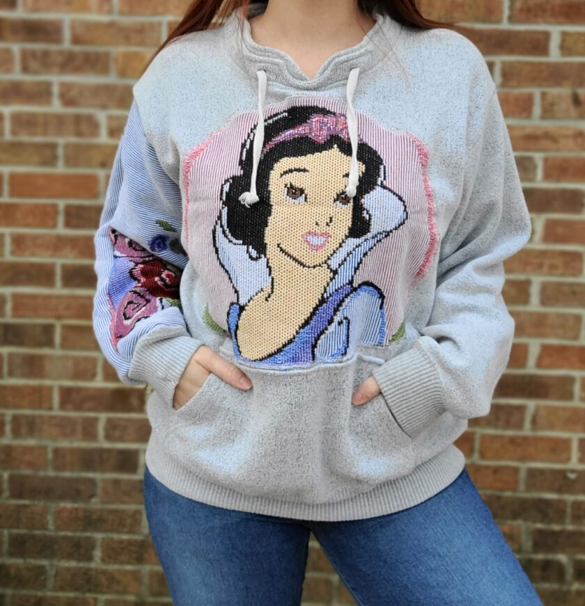 Snow white embroidered hoodie.