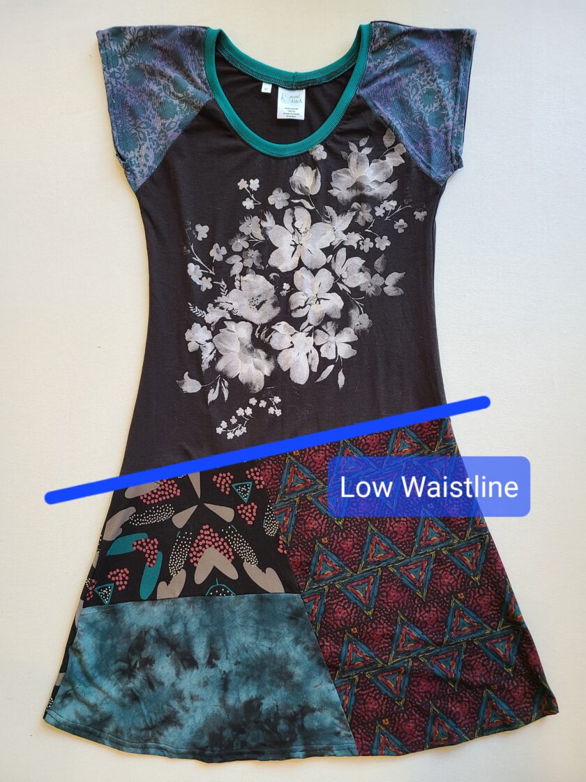 A dress with a sleeve and a label that says low waistline.