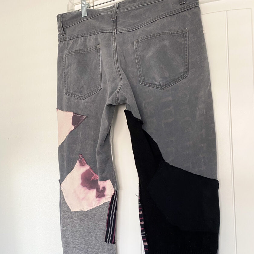 A pair of pants with patches on them.