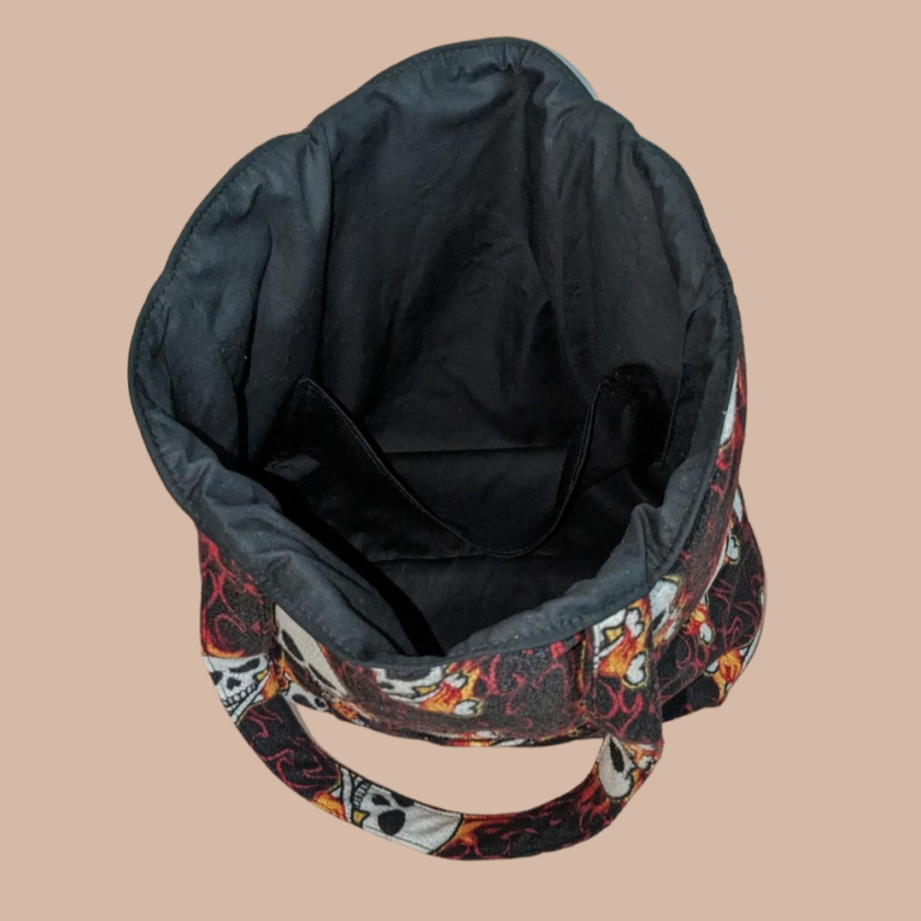 A bag with a skull design.
