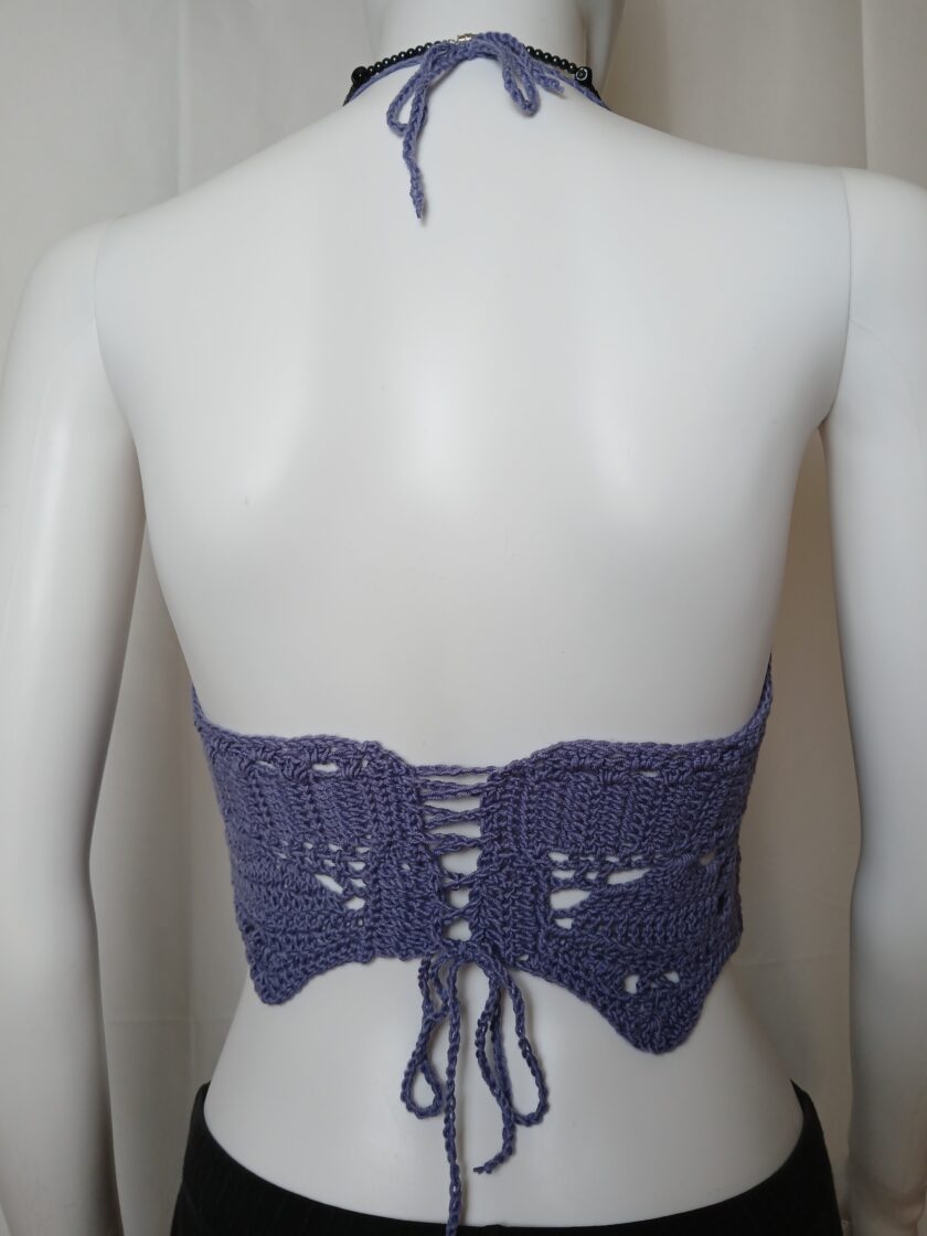 Crochet corset lacing on a halter top