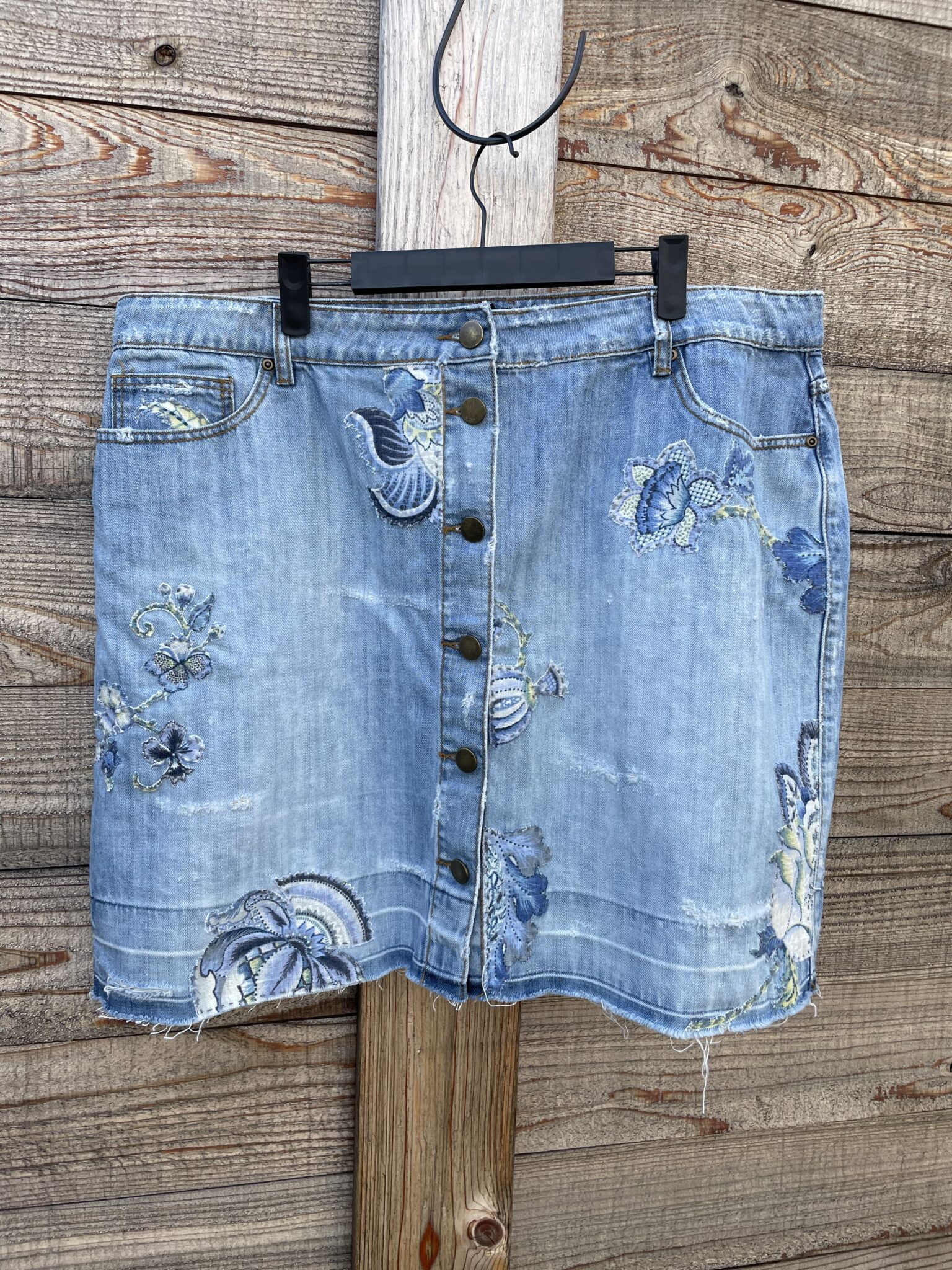 Shades of Blue Floral Denim Skirt | RE.STATEMENT | The Upcycled Fashion ...