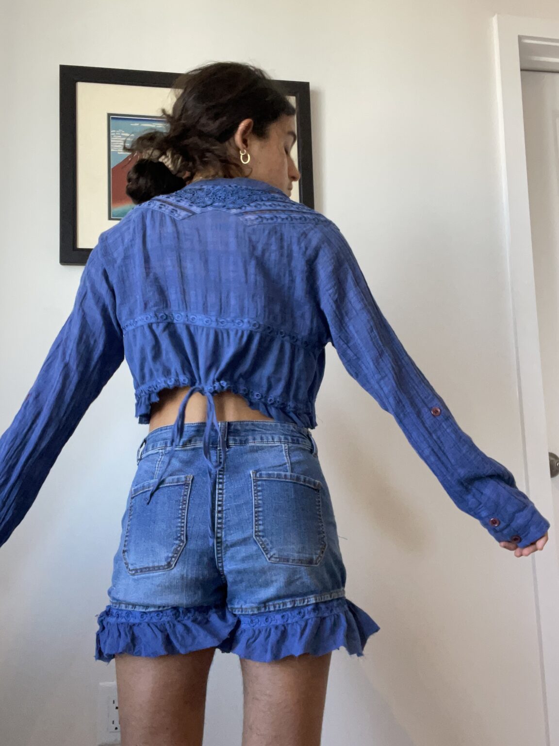 retro style ruffle top denim shorts . s main image 0