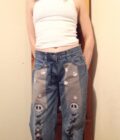 Upcycled Jack Skellington Lace Up Pants - 30"/30"