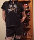 Upcycled Skull and Crossbones Lace Up Shirt - M