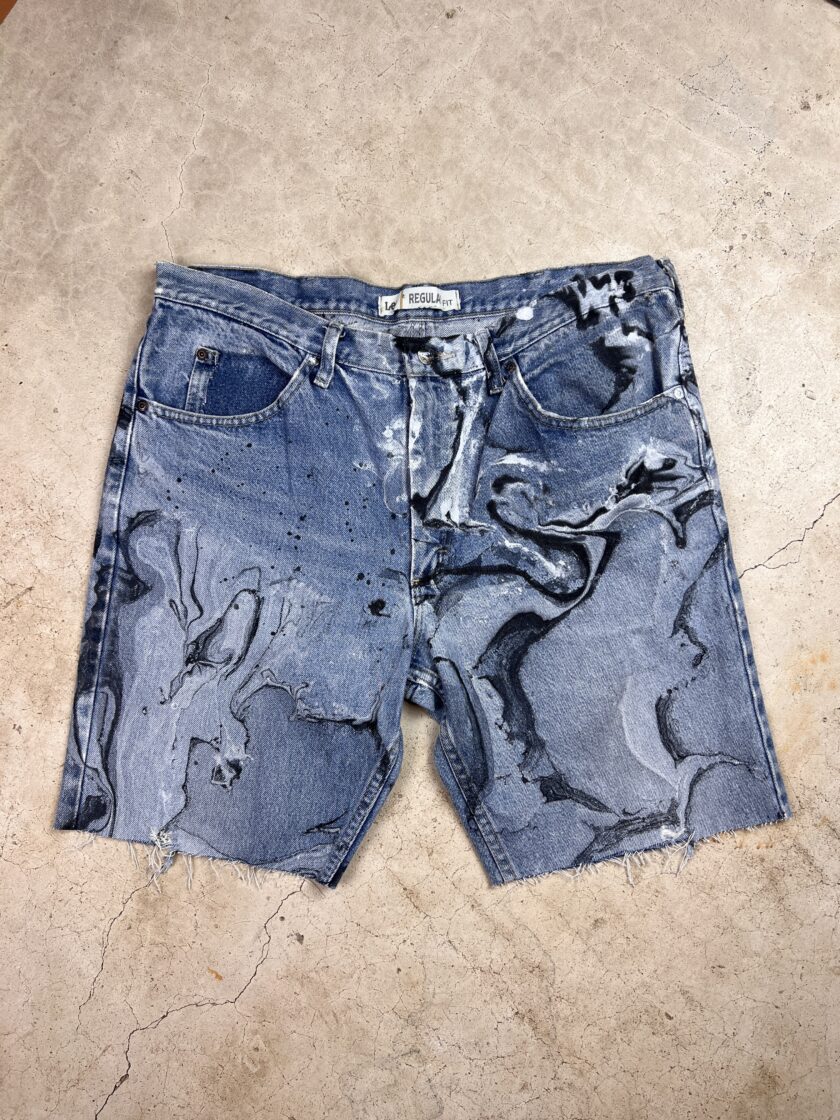 Marble Painted Denim Cut Off Shorts - 38"